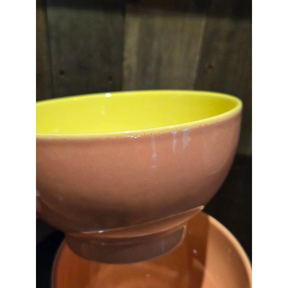 Set of 3 Porto Alegre Cereal Soup Bowls Pastel Ceramic 2 Tone Portugal Colorful‎